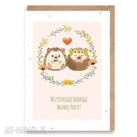 kartka ślubna a6 jeżyki wszystkiego dobrego młodej parze jeże, młoda