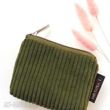 portfel etui na karty ze sztruksu khaki, portmonetka, card holder