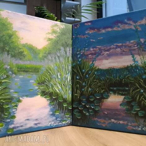 Dyptyk ręcznie malowany - niepowtarzalne barwy lasu 2x30x24 cm z akrylu art-Madam.pl