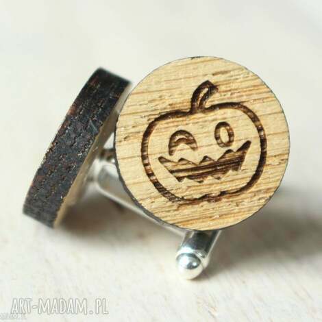 drewniane spinki do mankietów halloween dynia, grawer okolicznościowe