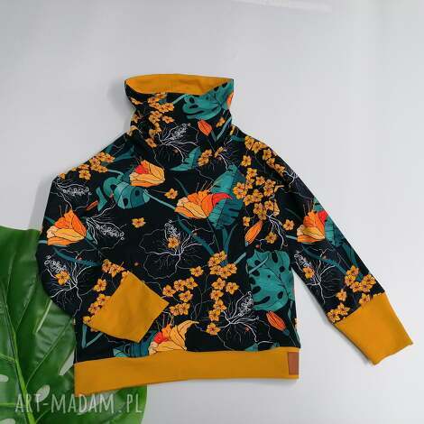 Bluza dziecięca RETRO FLOWERS z kominem i kieszeniami - bawełna 97%