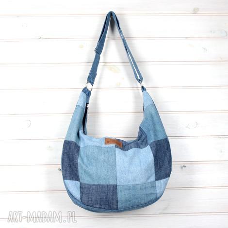 godeco hobo mała jasna denim dżinsowa listonoszka, torebka jeans, patchwork