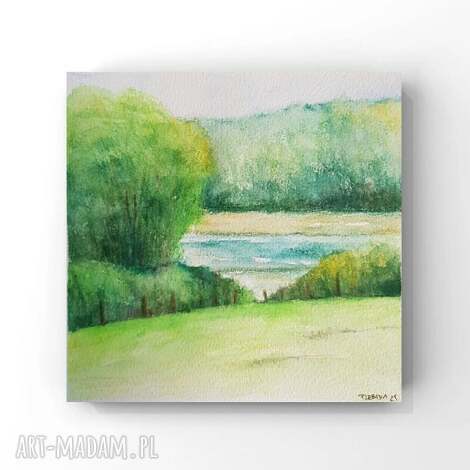 Akwarela pejzaż w kwadracie 15x15 cm - sygnowana praca Pauliny Lebidy (bez ramy)