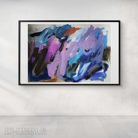 Abstrakcja 100x70 cm - duży obraz akrylowy w fioletach i błękitach Louka
