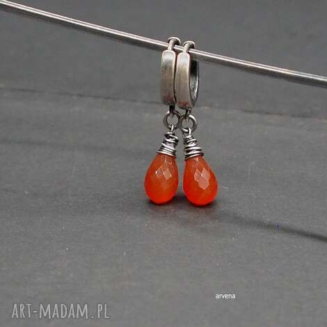 karneol - kolczyki 08, biżuteria autorska, srebro oksydowane nowoczesna