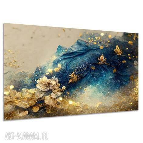 Obraz Kwiaty 18 - złoty granatowy efekt 3D 120x80 na płótnie Canvas