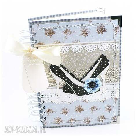 notes szpilki - niebieski, pamiętnik, kratka buty, szydełko