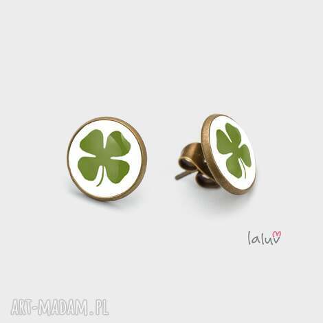 Mini kolczyki sztyfty Czterolistna Koniczyna - symbol szczęścia, stare złoto