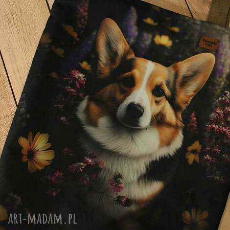 Torba corgi na ramię - wodoodporna shopperka handmade z kieszonką