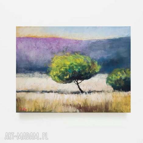 Obraz z pasteli „Drzewo” 18x24 cm - zielone i fioletowe