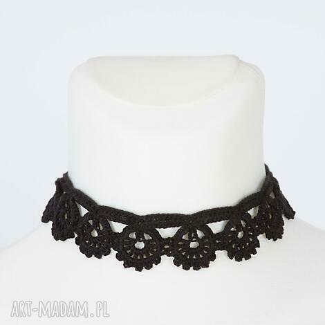 choker hrabiny naszyjnik, koronkowy szydełkowy, elegancki czarny