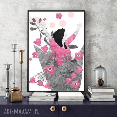 Radość... art print A4 - kwiaty w kolażu z wycinanki, grafika na ścianę bez oprawy
