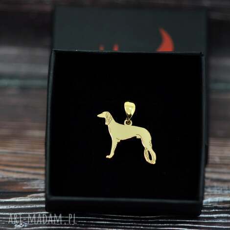 Wisiorek Saluki / chart perski ze srebra 925, pozłacany 24K - biżuteria z psem handmade