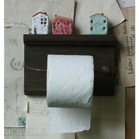 Uchwyt na papier toaletowy z domkami - ceramika vintage