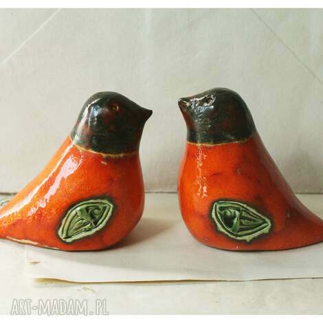 Para pomarańczowych ptaszków - ceramiczny przycisk do papieru i dekoracja handmade | art-Madam.pl