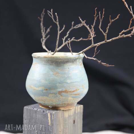 wazon szaro - niebiesko zielony na kwiaty, prezent, święta, glina