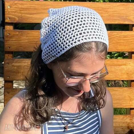 Boho szydełkowa bandana z bawełny i bambusa - lekka, ażurowa