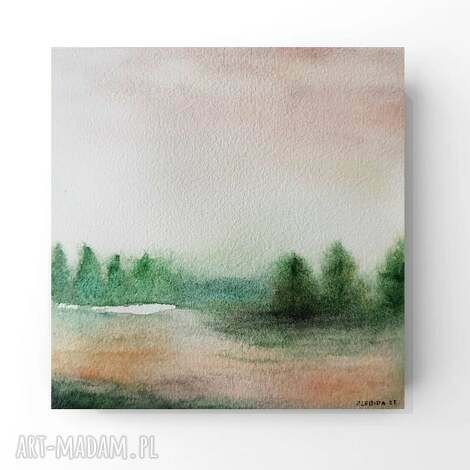 Paulina Lebida - Pejzaż Drzewa akwarela 15 x 15 cm