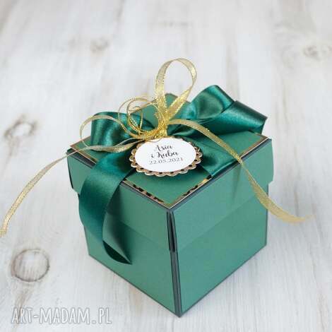 kartka - pudełko na ślub butelkowa zieleń, prezent, wesele
