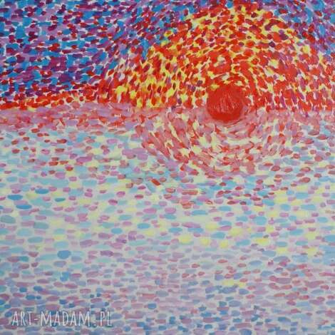 Obraz do salonu Abstrakcja Zachód słońca - olej na płycie 30x40 cm