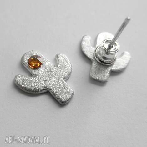 Kaktus kolczyki ze srebra 925 i Swarovski Elements - zmatowione