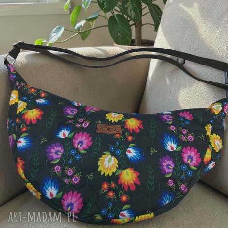 Torebka crossbody półksiężyc Łowicz - ręcznie robiona listonoszka na ramię