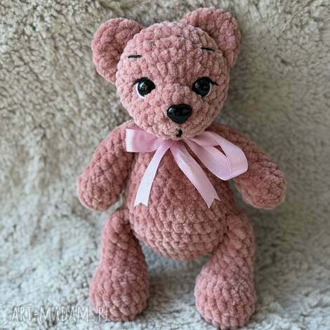 miś dante z kokardką w kolorze różowym maskotka pluszak, dziecko zabawka, pokój