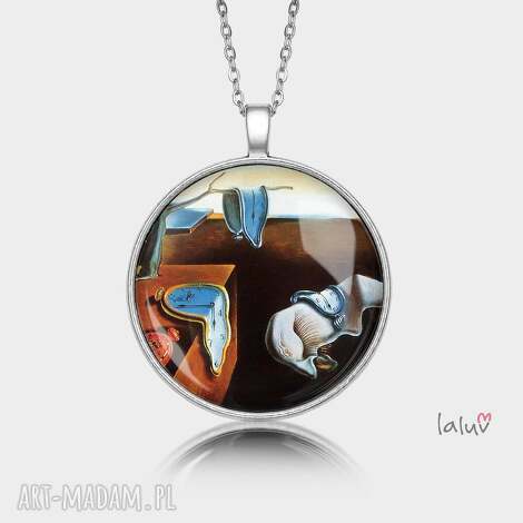 Medalion okrągły CZAS - naszyjnik handmade z grafiką zegara pod szkłem