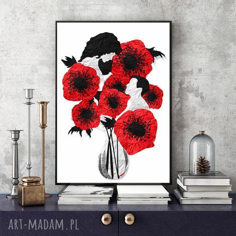 Pośród maków... art print A4 - grafika ślubna z makami na ścianę