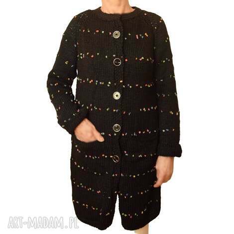 Prosty elegancki sweter kardigan handmade na drutach - ręcznie robiony