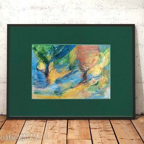 Pejzaż „Wiatr” - ręcznie malowany rysunek 21x30 w passepartout