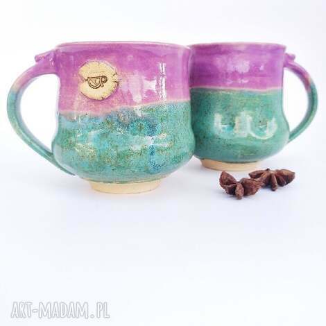 Kubek ceramiczny spożywczy Czar par III - ręcznie toczony 350 ml (fiolet i turkus)