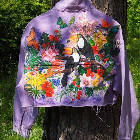 ręcznie malowana kolorowa kurtka tukany - malowana katana, personalizowana kurtka