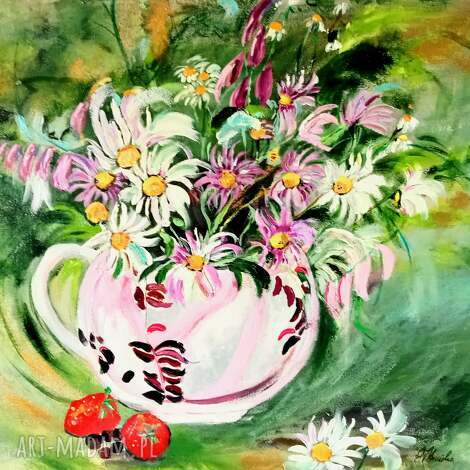 Truskawkowe lato - obraz akrylowy ręcznie malowany na płótnie 50x40 cm