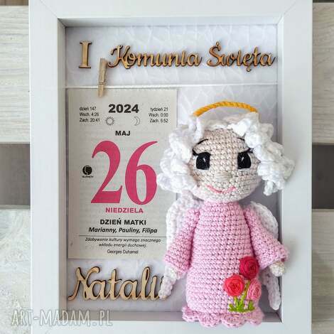 pamiątka chrztu komunii metryczka - pamiątka komunii, aniołek handmade, ramka