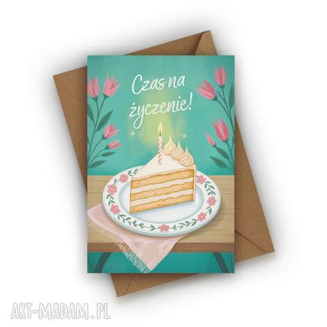 Kartka urodzinowa - Czas na życzenie! Turkusowy tort - koperta B6