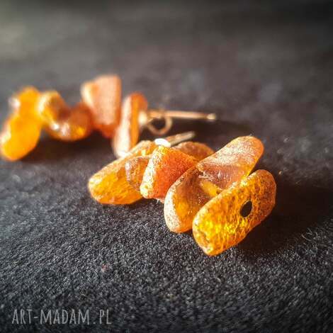 kolczyki hand made bursztyn surowy, srebro