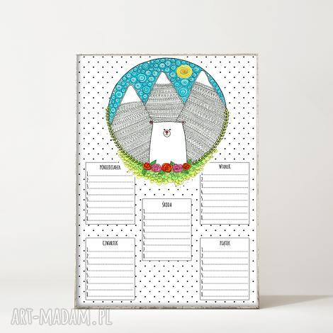 plan lekcji. miś szkoła lekcje dziecko plakat