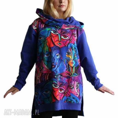 Bluza damska Twarze oversize z kapturem - Mayabelle (druk cyfrowy)