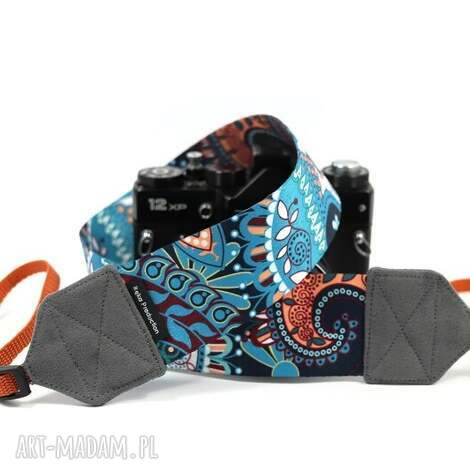 pasek do aparatu z kolorowej taśmy esyfloresy szarym dla fotografa