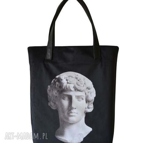 Duża torba na ramię shopper Mr. m - czarna skóra naturalna Ravenart David