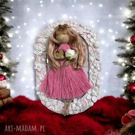 dom aniołek w ramce makrama, dekoracje, upominek, prezent