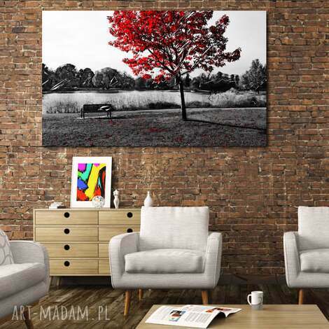 Duże czerwone drzewo 27 - obraz na płótnie Canvas 120x70 cm, gotowy do powieszenia