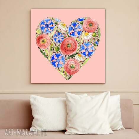 serce pełne polnych kwiatów 50x50cm, miłość mama, akwarele plakat