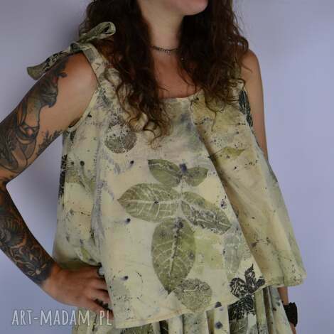 barwiona roślinami dzika bluzka dająca spokój, eco print slow fashion, naturalne