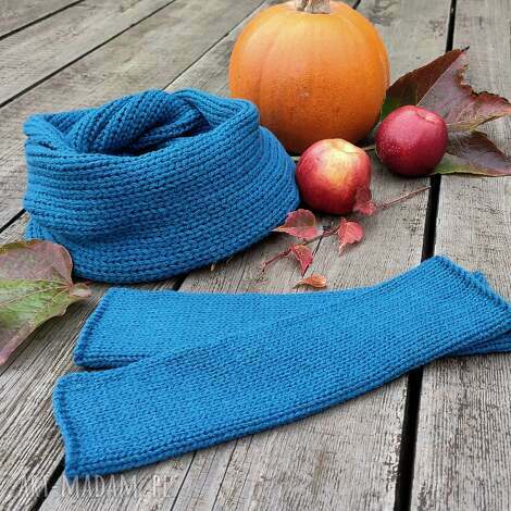 komplet zimowy - komin i mitenki dodatki z wełny zimowe prezenty, dziergane