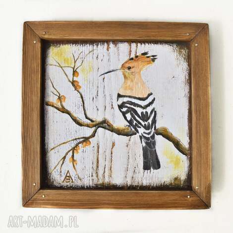 Dudek - ręcznie malowany obraz na drewnie 20x20 cm