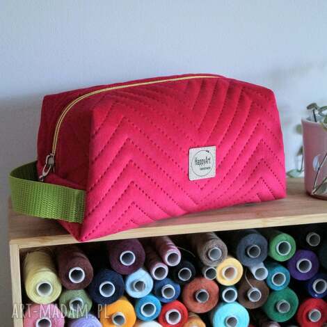 pikowana różowa kosmetyczka m, etui, organizer na prezent, midi