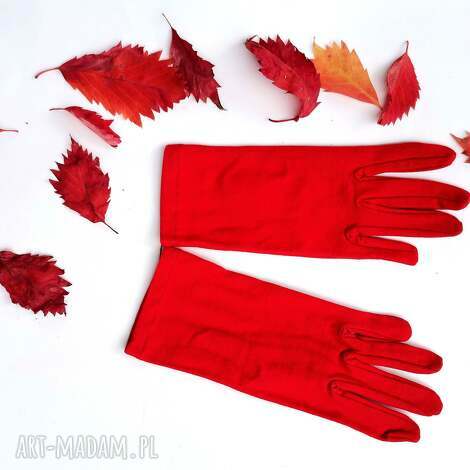 rękawiczki czerwone dzianinowa krótkie one size, bawelna, damskie, rower