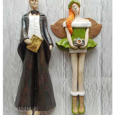 Para anielsko-diabeska - ceramiczne figurki na ślub, ok. 33 cm, ręcznie robione